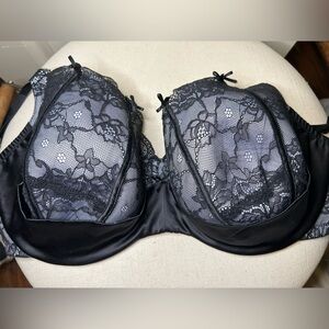 Cacique Satin & Lace Lined Full Coverage Bra Bow Details 46DDD